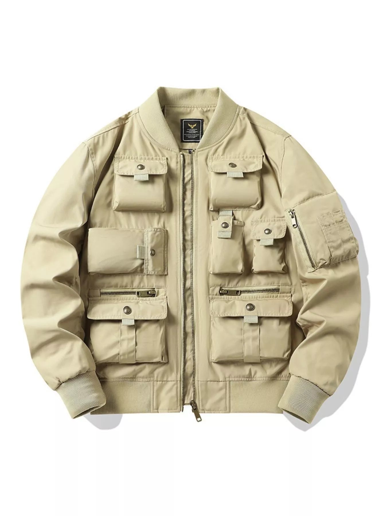 Plus Size Multi-Pocket Zip Up Bomber Jacket