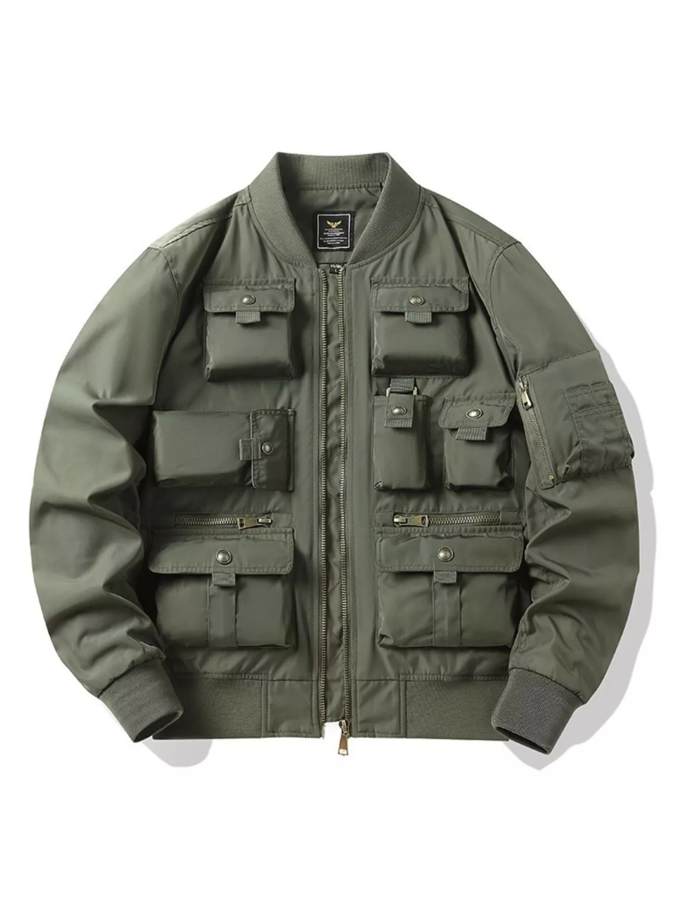 Plus Size Multi-Pocket Zip Up Bomber Jacket