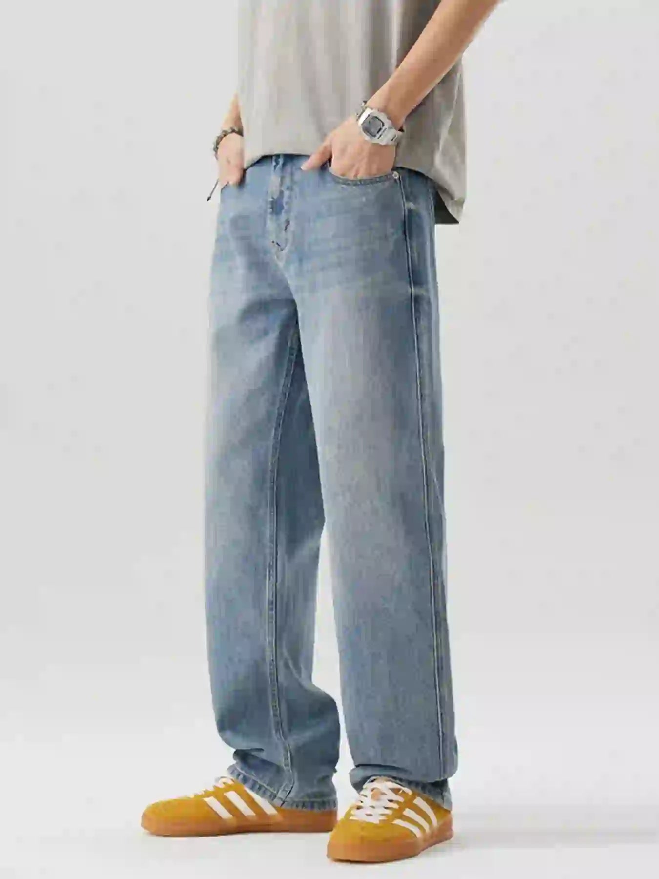 Men's Casual Loose Fit Wash Jeans