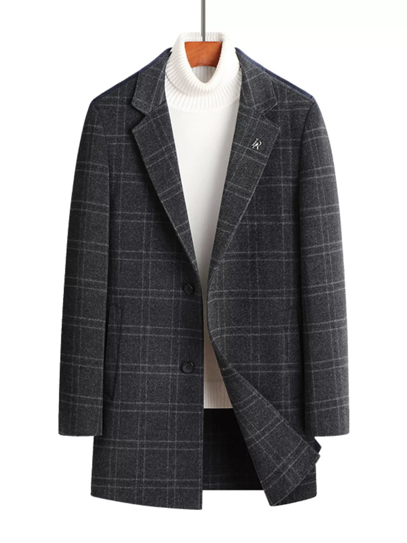 Plus Size Plaid Wool Blend Overcoat
