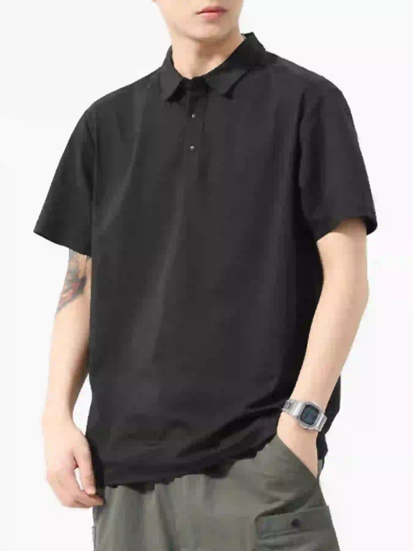 Men's Full Size Button Detail Short Sleeve Polo Plus Size
