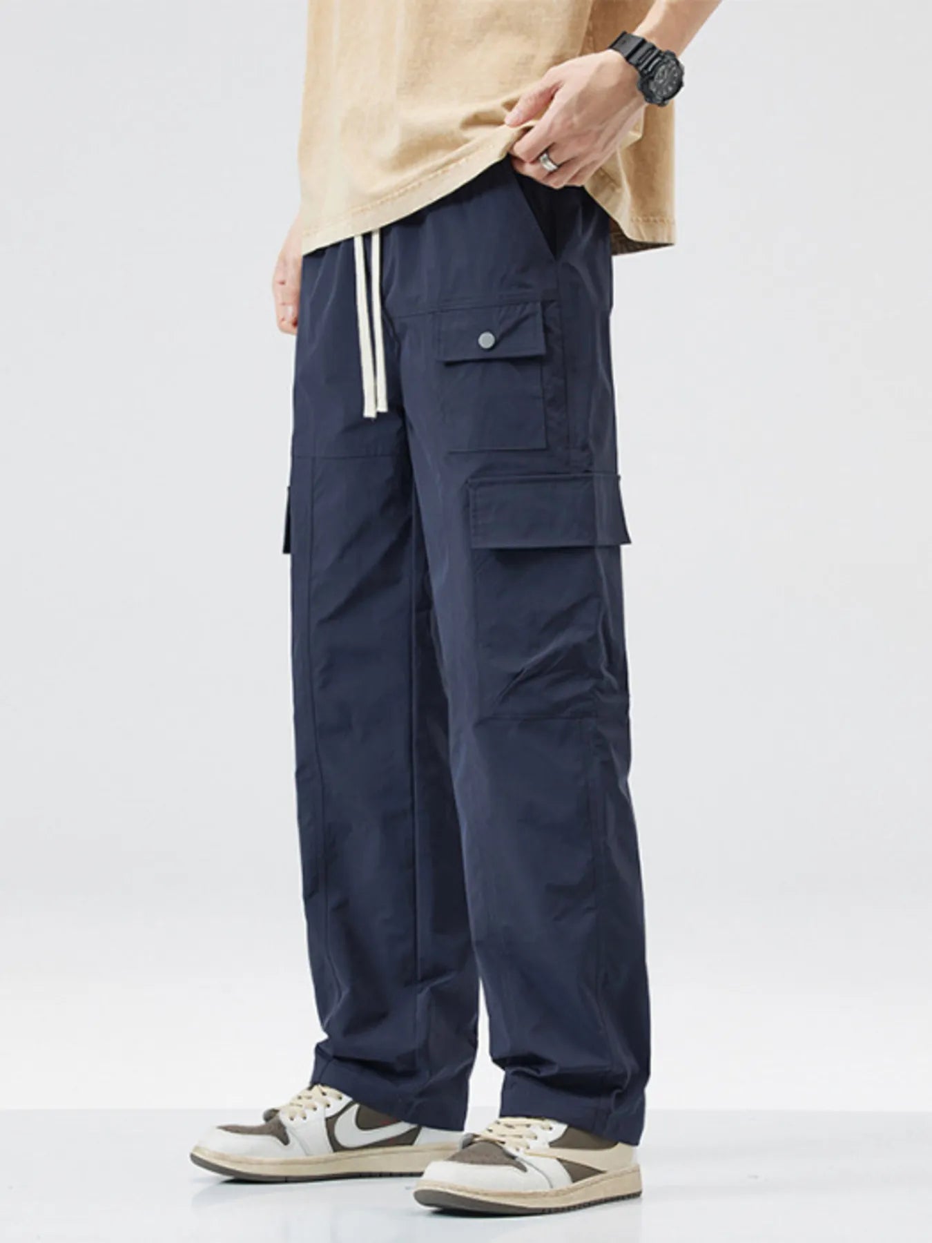 Relaxed Fit Cargo Pants with Drawstring Plus Size
