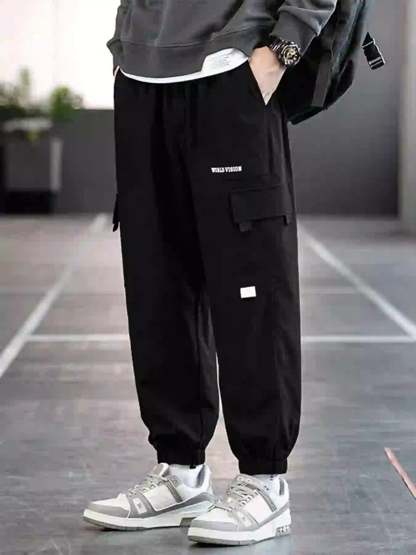 Men's Plus Size Casual Cargo Pants with Drawstring Waist