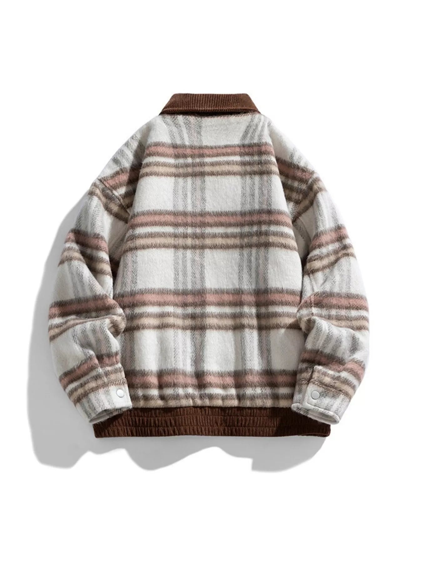 Plus Size Vintage Plaid Corduroy Collar Zip-Up Jacket