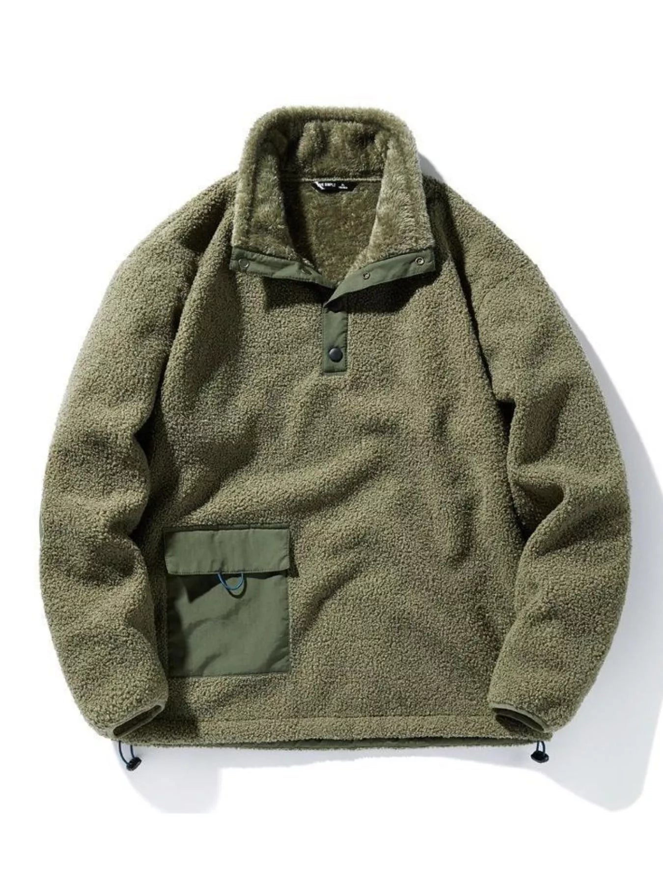 Plus Size Drawstring Fleece Long Sleeve Top