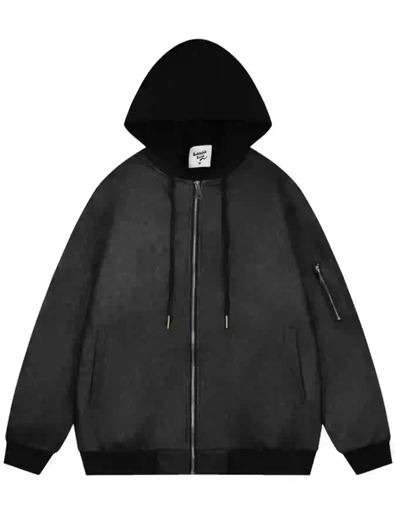 Drawstring Washed Zip Up Hooded Jacket