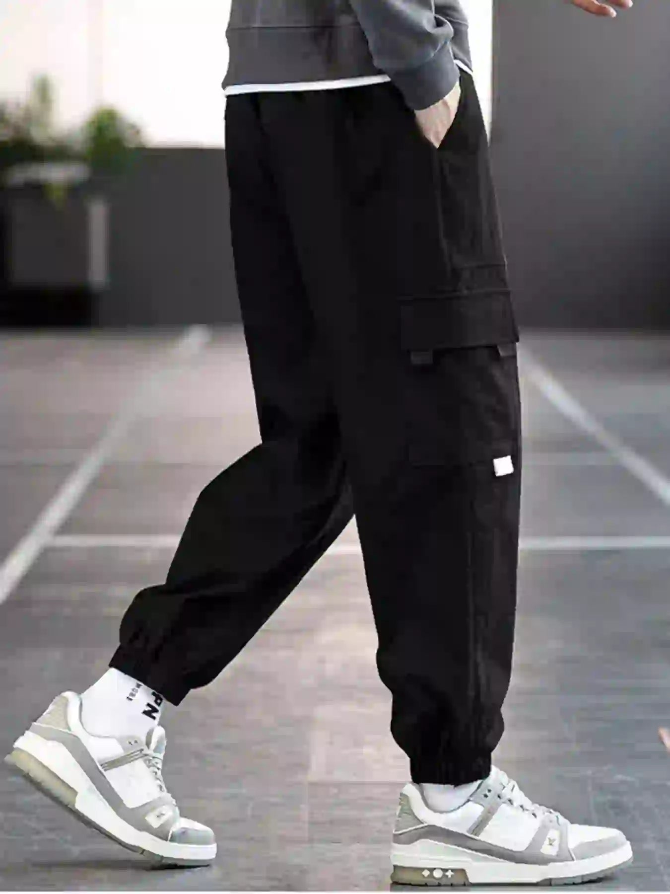 Men's Plus Size Casual Cargo Pants with Drawstring Waist